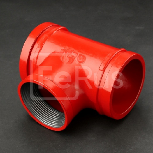 Переходной тройник под резьбу грувлок ковкий чугун ДУ 100x32 (ДН 114x42) 4x11/4